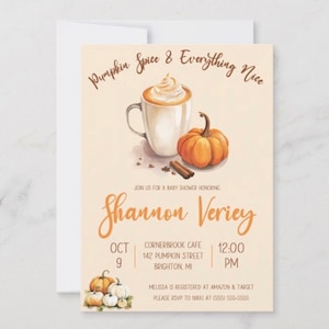 Pumpkin Spice & Everything Nice! Invito a tema autunnale per baby shower, 13x18 cm stampabile, zucca, arancione, marrone, autunno, Ringraziamento, latte macchiato.
