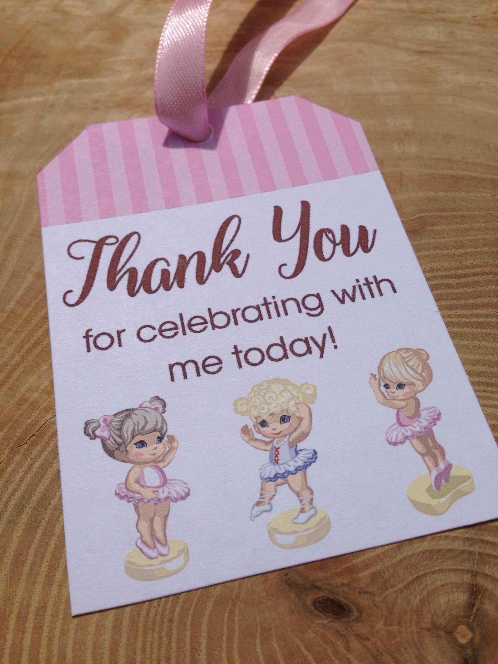 ballerina birthday party favor thank you card printable, ballet, dance shoes, tutus, pink, stripes, thank you for celebrating wi ballerina birthday party favor thank you card printable, ballet, dance shoes, tutus, pink, stripes, thank you for celebrating wi