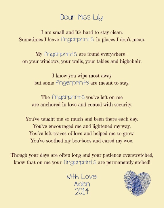 Custom fingerprints Poem Printable Download Etsy