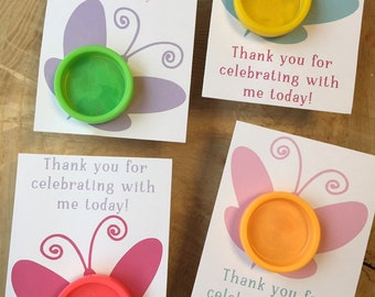 Butterfly play doh gift card printable, birthday party favor, thank you for celebrating with me today, play dough, clay, pink, purple, teal