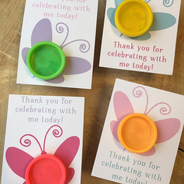 Butterfly play doh gift card printable, birthday party favor, thank you for celebrating with me today, play dough, clay, pink, purple, teal