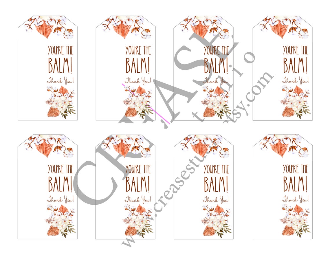You're the Balm Thank You Lip Balm Gift Tag Printable | Etsy