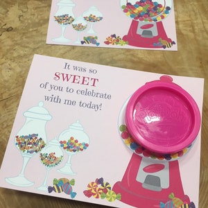 Candy themed play doh card printable, birthday party favor, it was so sweet of you to celebrate with me today, thank you, pink, purple, blue