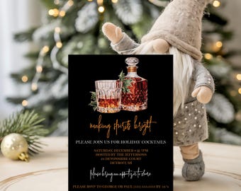 Making Spirits Bright, holiday cocktail party invitation, Christmas, toasty and tipsy, scotch, whiskey, decanter, company party, printable