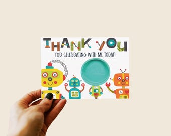 Robot Birthday Party Favor Card for Play Doh, Printable Favor Cards, Instant Digital Download