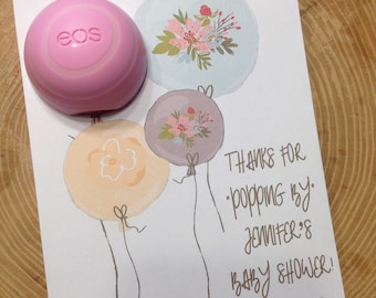 Thanks for popping by! baby shower favors, balloons printable thank you cards for EOS lip balm, instant download, watercolor, personalized