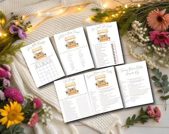 She's Off the Market! Floral Farmer's Market bridal shower game bundle, let's mingle, movie quotes, bingo,he said, she said,purse,printables