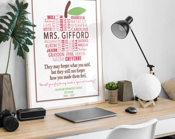 Personalized Classroom Teacher Appreciation Print, Student Names Apple Art, Custom, Printable File, Custom Size, Retirement Gift, Thank You
