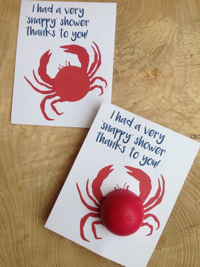 Crab baby shower thank you cards for EOS lip balm