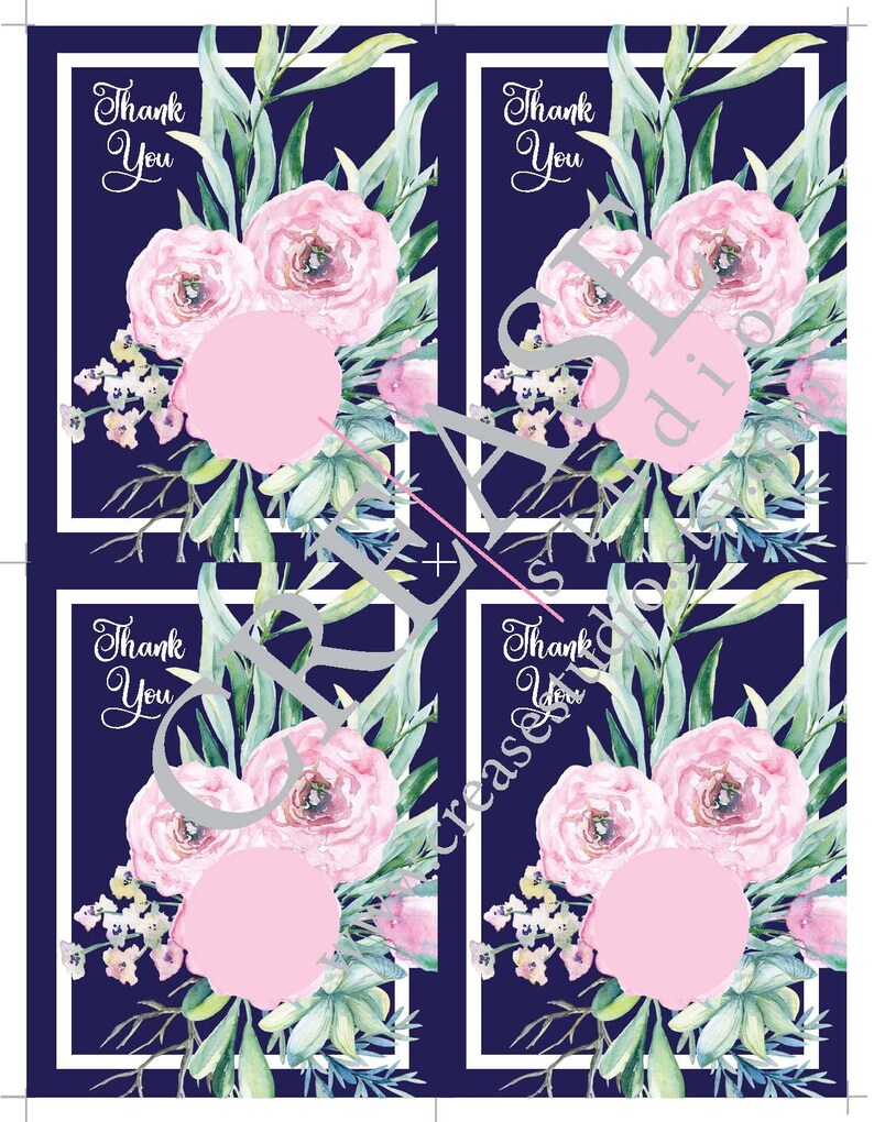 Navy blue and floral bouquet EOS lip balm thank you cards Etsy