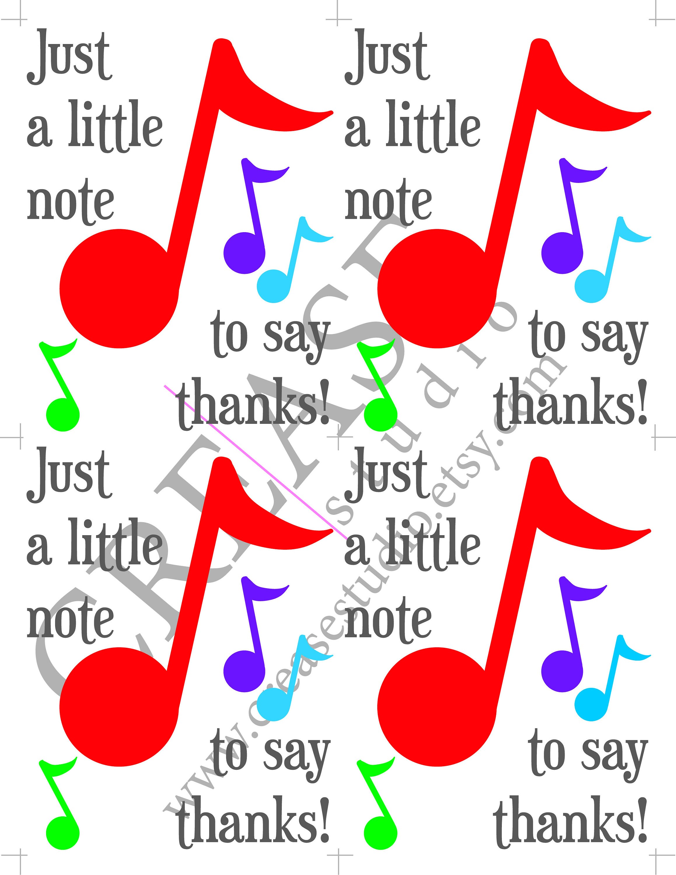Music teacher appreciation music note thank you cards for Etsy