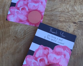 Modern pink peonie EOS lip balm favor card, thank you for being a part of this special occasion, black, white, instant download, printable