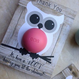 Rustic owl themed baby shower EOS lip balm party favor, gray, white, black, instant download, it's been a hoot having you at the shower image 5