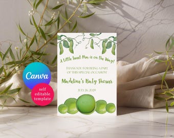 Green Sweet Pea Baby Shower Favor Cards for EOS Lip Balm, Editable Canva Template, Instant Download Printable