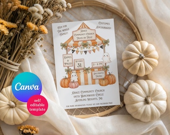Trunk or Treat Flyer, Church Halloween Event Invitation, Fall Halloween Party Template, Editable Canva Template, Instant Digital Download