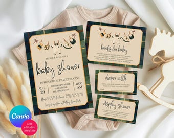 Preppy Baby Shower Invitation Suite, Editable Canva Template, Printable, Instant Download, Invitation and Insert Cards