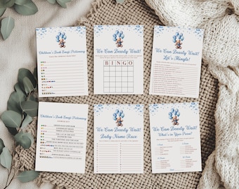 Blue Teddy Bear Baby Shower Games Bundle, We Can Bearly Wait!  5 Shower Games, 5x7 inch Printables, Instant Downloadable Files