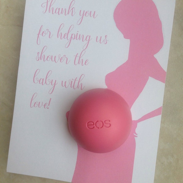 Pregnant woman silhouette, baby shower favor printable, EOS lip balm, instant download, pink, thank you for showering the baby with love