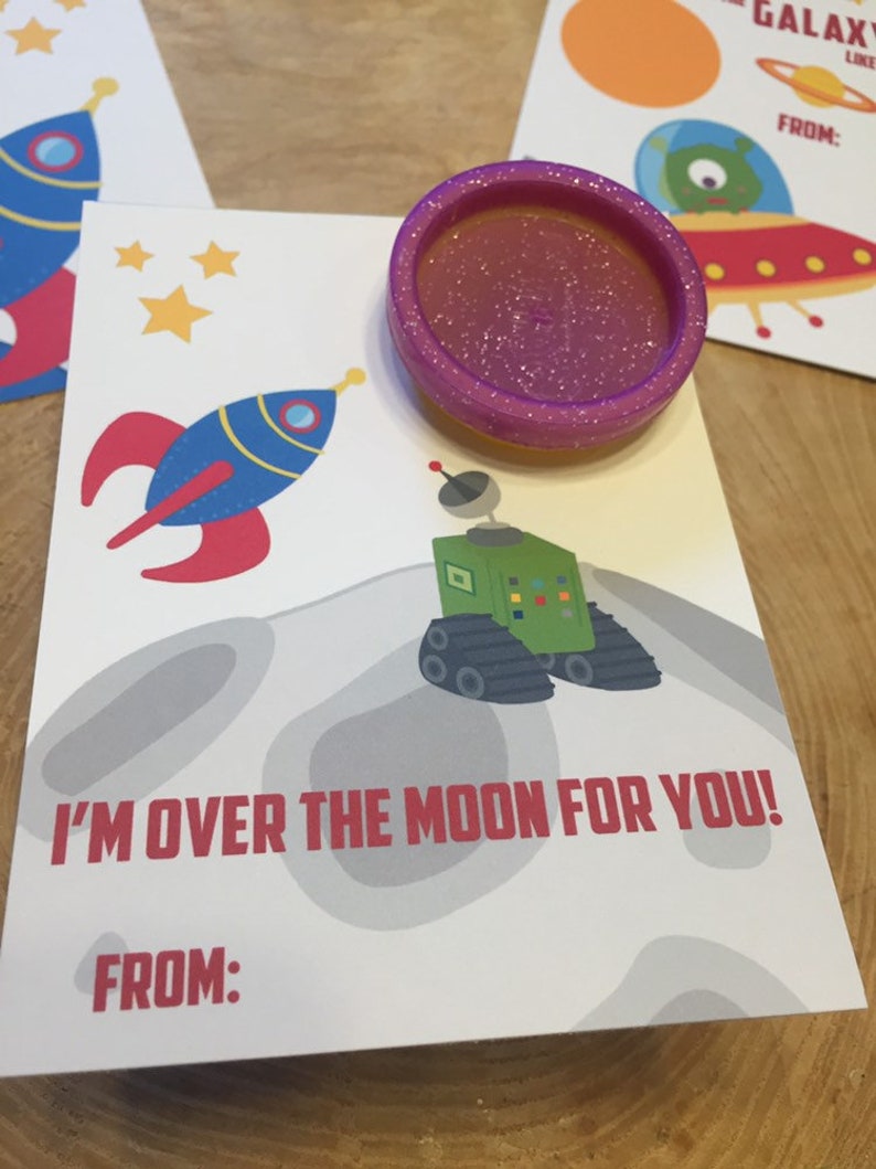 Space themed play doh valentine card printable | Etsy