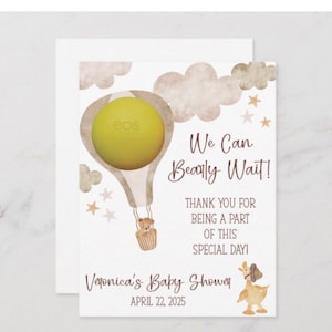 We kunnen niet wachten! Babyshower, strooi EOS lippenbalsem gunstkaart afdrukbaar, bedankt, aquarel, teddybeer, bruin, heteluchtballon, eend