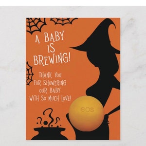 A Baby is Brewing! Halloween themed baby shower favor printable, EOS lip balm, instant download, thank you for showering, witch, cauldron