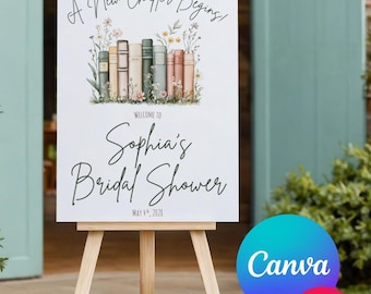 A New Chapter Begins! Spring Floral, Personalized Welcome Sign, Digital Download, Canva Template, Bridal Shower, Baby Shower, Book Events