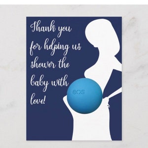Sylwetka kobiety w ciąży, wydruk upominku na baby shower, balsam do ust EOS, natychmiastowe pobranie, granatowy, dziękuję za obdarowanie dziecka miłością