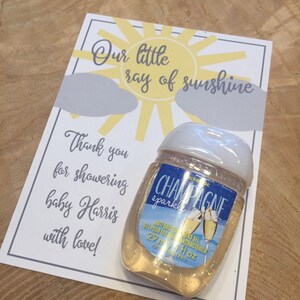 Cadeaux pour baby shower, tu es mon rayon de soleil, cartes de remerciement personnalisées pour le désinfectant pour les mains, imprimables, pocketbac, jaune, blanc, gris, neutre