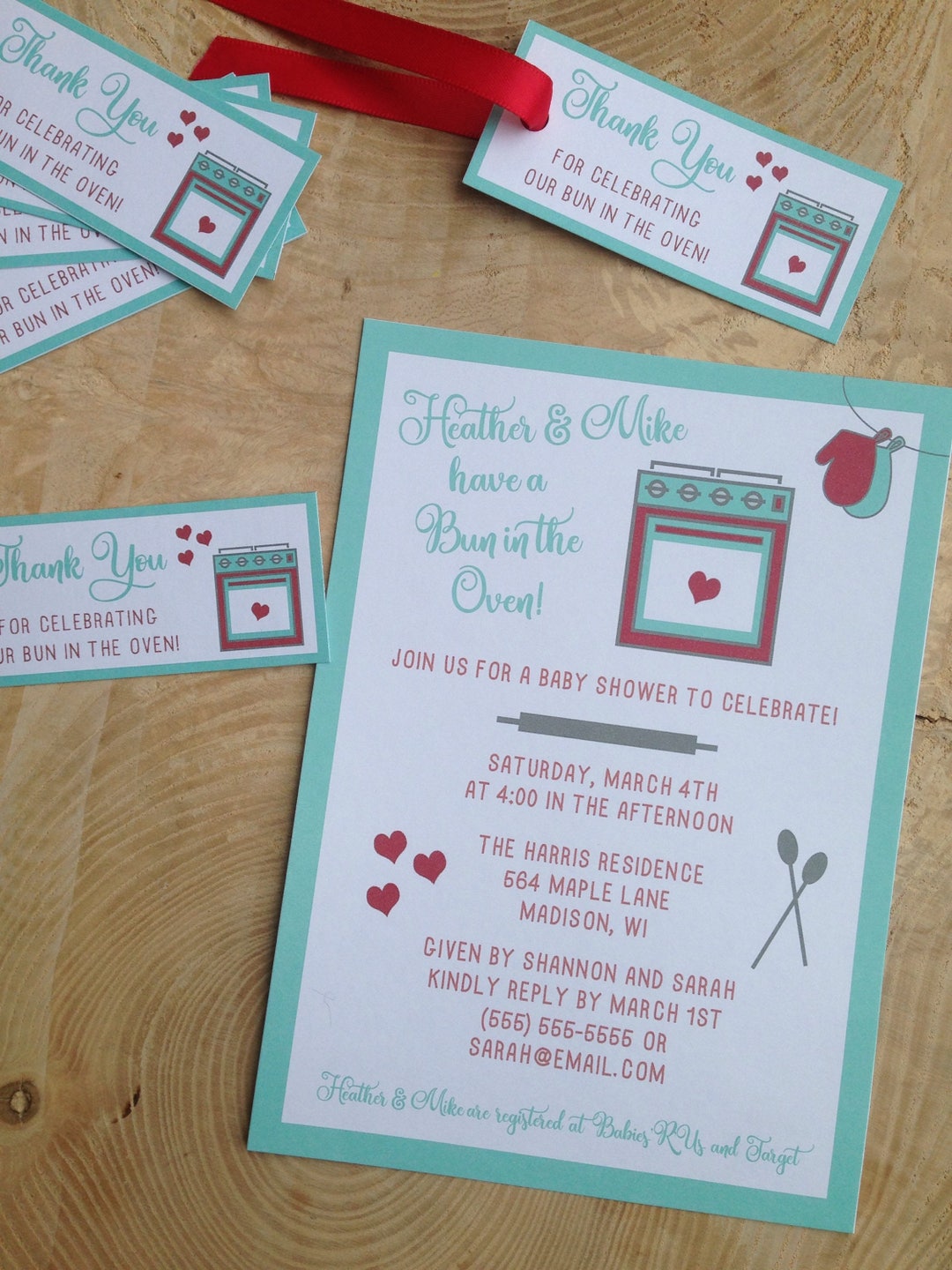 Bun in the Oven Baby Shower Invitation and Favor Thank You Cards ...