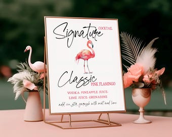 Final Flamingle! Classic Pink Flamingo Signature Drink Cocktail Recipe, 8x10 inch printable sign, Bridal Shower, Bachelorette Party Decor