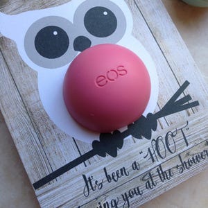 Rustic owl themed baby shower EOS lip balm party favor, gray, white, black, instant download, it's been a hoot having you at the shower image 7