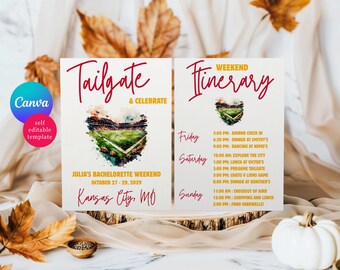 Football Bachelorette Party Invitation, Editable Canva Template, Tailgate & Celebrate, Weekend Itinerary, Personalized Football Team Colors