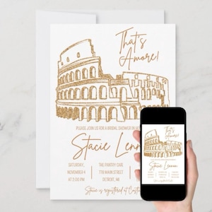 Das ist Amore!  Roman Colosseum Brautparty Einladung, 13x18 printable, Kolosseum, Rom, Italien, Glitter Gold, weiss, italienisch, Liebe
