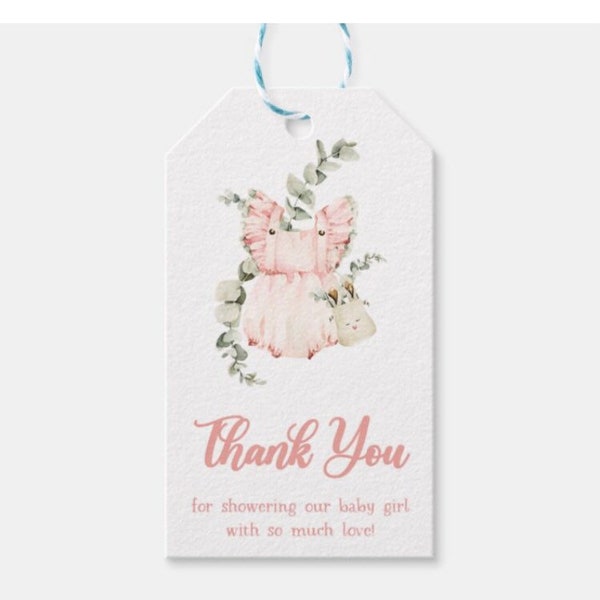 Baby Girl's Layette, baby shower thank you gift tags, printable, instant download, thank you for showering our baby with love, pink, green