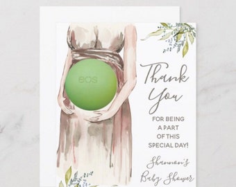 Expectant mother-to-be baby shower favor printable, EOS lip balm, thank you for being a part of this special day, light skinned, watercolor
