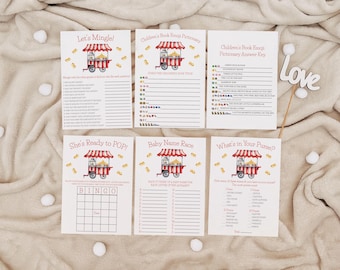 She's Ready to Pop!  Popcorn Baby Shower Game Bundle, 5 Shower Games, 5x7 inch Printables, Instant Downloadable Files