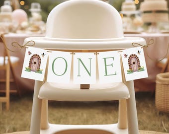 Fairy First Birthday themed "ONE" Bunting Banner for High Chair, Instant Download, 5x7 Printable Files, First Birthday Decorations