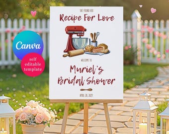 She Found Her Recipe for Love! Bridal Shower Welcome Sign, Personalized Digital Download, Custom Size, Baking, Red Mixer