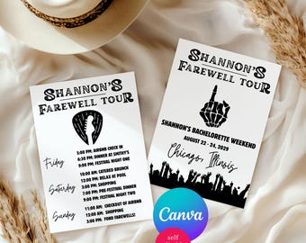 Music Festival Bachelorette Party Invitation, Final Farewell Tour, Weekend Itinerary, Editable Canva Template