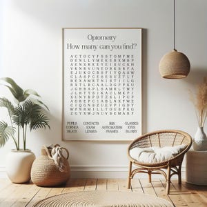 At the Optometrist's Office Word Search 8"x10" printable, waiting room, wall decor, art, instant download, bathroom wall decor, optometry