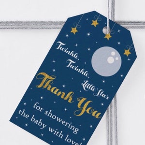 Twinkle, Twinkle, Little Star! Thank you for showering the baby with love. Navy blue, gold baby shower gift tags,printable, instant download