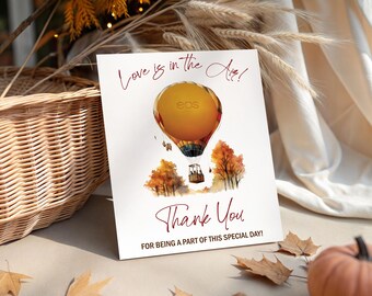Orange and Red Love is in the Air! Hot Air Balloon Bridal Shower Lip Balm Favor Cards, Instant Download, Autumn Bridal Shower