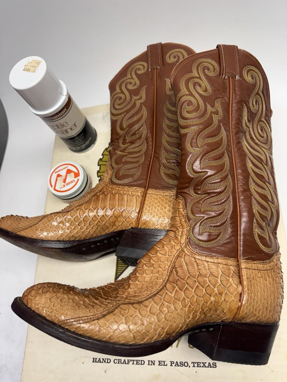 VINTAGE Tony Lama Snake Skin Boots Peanut Brittle Gold Label