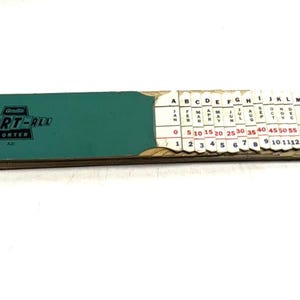 May include: A vintage Sort-All index card file. The file has a teal cover with the words "SORT-ALL" printed on it. The index cards are white with black and red text, and are arranged alphabetically and numerically.