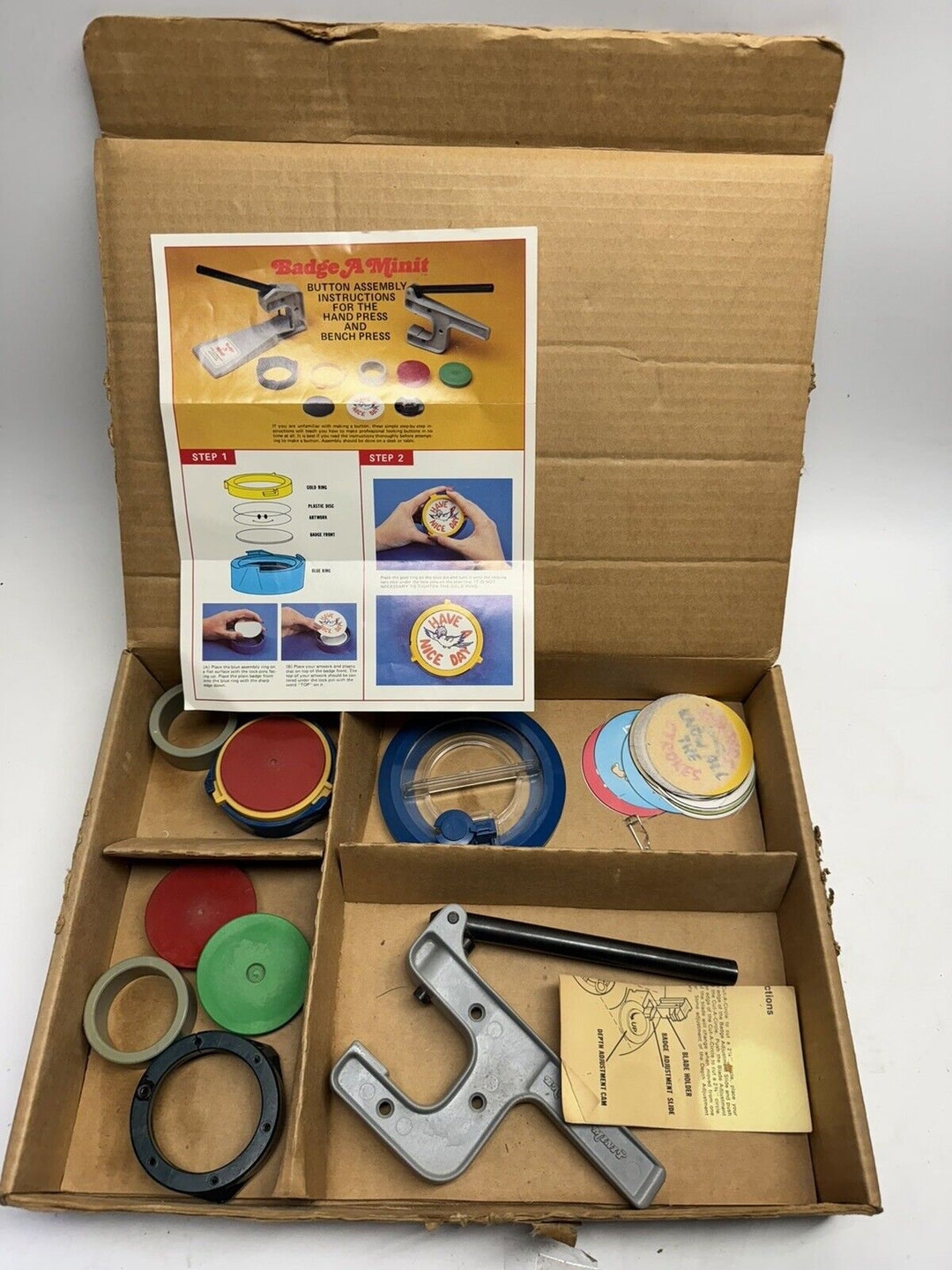 Vintage NOS Badge A Minit Hand Press Button Maker Complete Etsy