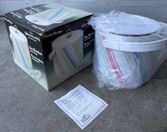 Vintage NOS Glassworks Boutique "Fiesta Stripe" Ice Bucket with Tongs