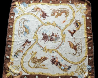 Rare find. Vintage Hermes Silk Scarf "Plumes etc Grelots"(Feathers and Bells)by Julie Abadie. Made in France 1995