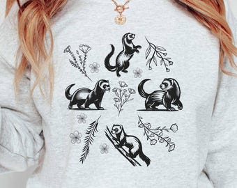 Vintage Ferret Sweatshirt, Retro Hand-Drawn Design, Exotic Pet Apparel