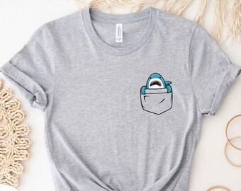 Shark Pocket Shirt, Cute Shark Shirt, Little Shark T-Shirt, Shark Crewneck, Cute Shark Shirt for Gift, Funny Shark Shirt, Pocket Shirt
