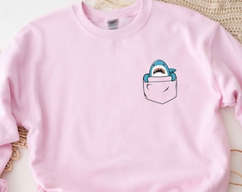 Shark Pocket Sweatshirt, Cute Shark Shirt, Little Shark T-Shirt, Shark Crewneck, Cute Shark Shirt for Gift, Funny Shark Shirt, Pocket Shirt